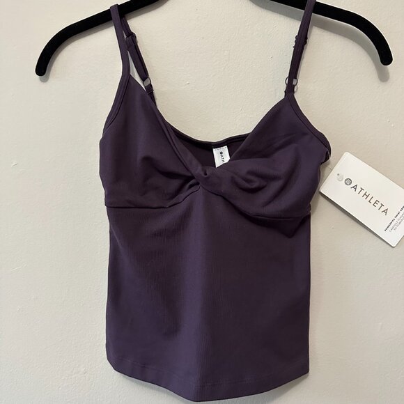 Athleta Twist Front Tank Top in Deep Crocus Violet – Built-In Bra Yoga Crop NWT - Picture 1 of 11